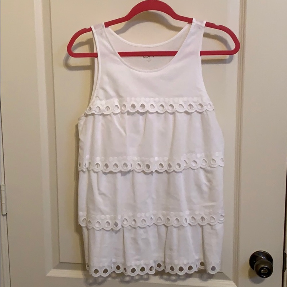 LOFT White Eyelet Trimmed Blouse Size S